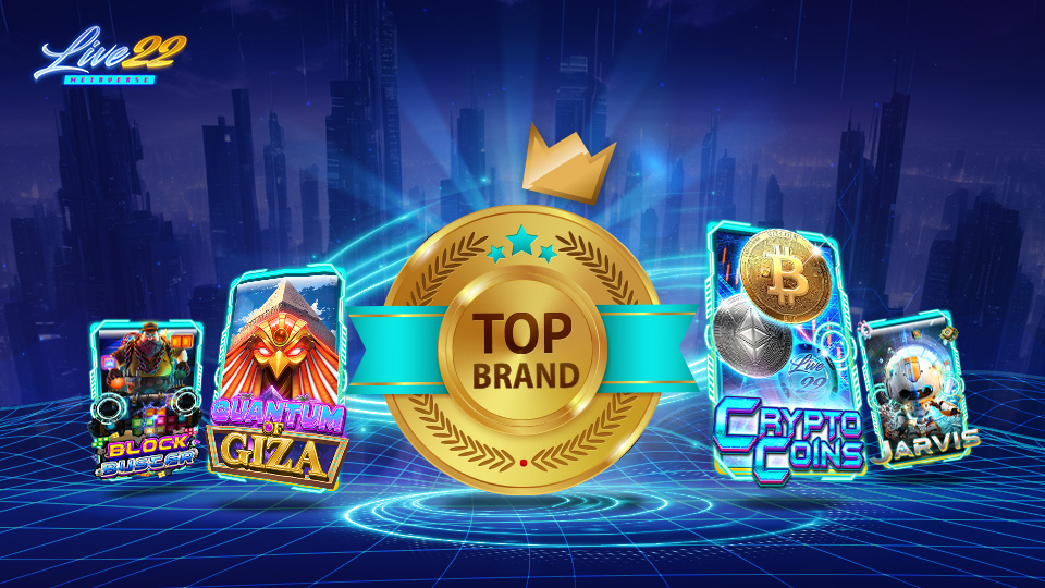 Live22 top brand with Live22 metaverse slot games. crypto coins, quantum of giza, jarvis, block buster