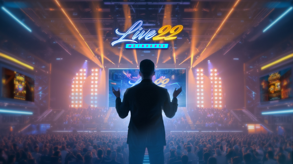 Live22 at the ICE Barcelona large convention, with interactive screens displaying new games.