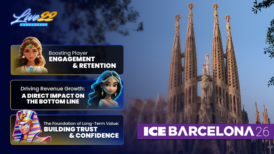 Live22 solutions for driving revenue and retention shown at the ICE Barcelona iGaming event.